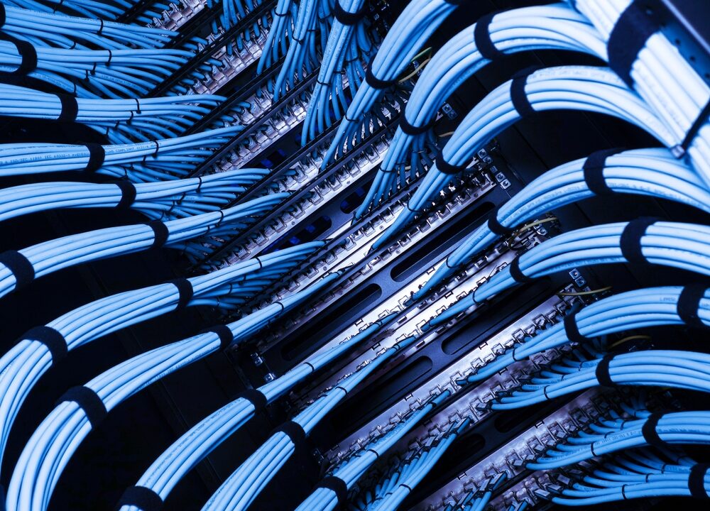 A,Captivating,View,Of,Blue,Fiber,Optic,Cables,Organized,Within