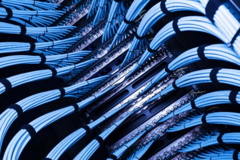 A,Captivating,View,Of,Blue,Fiber,Optic,Cables,Organized,Within