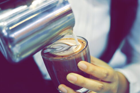 Professional,Barista,Hand,Making,Latte,Art,Coffee,Pour,White,Milk
